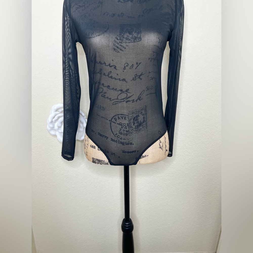 NTM: Auden Black Sheer Long Sleeve Thong Back Pullover Style Bodysuit Sz Medium - Picture 4 of 16